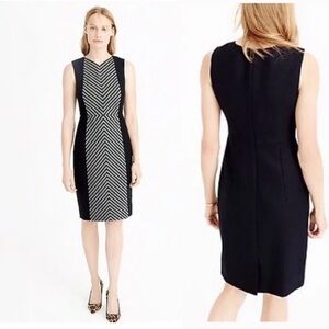 J CREW Wool Blend Striped Chevron Black Gray Tweed Sheath Dress Lined Sz 8